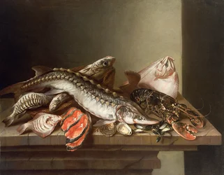 Stillleben mit Fischen auf einem Tisch